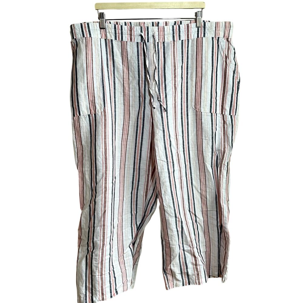 Liz‎ Claiborne linen cotton blend white pink gray striped trousers women's 0X